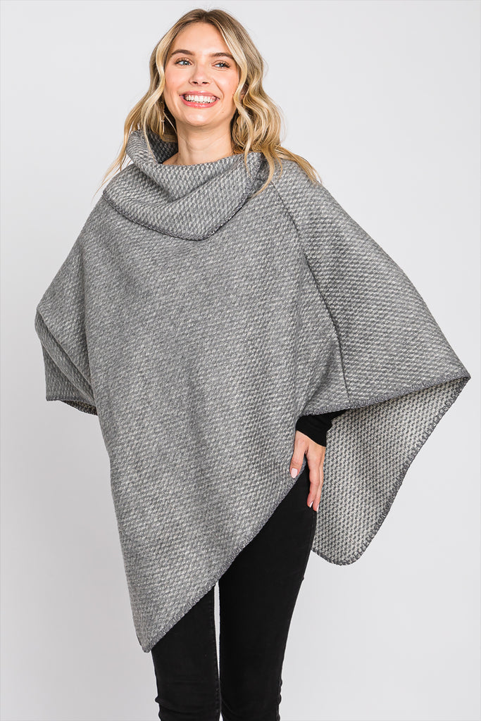 SOLID TEXTURED NECK PONCHO