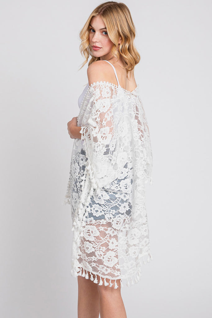 FLOWER PATTERN CROCHET LACE COVER-UP