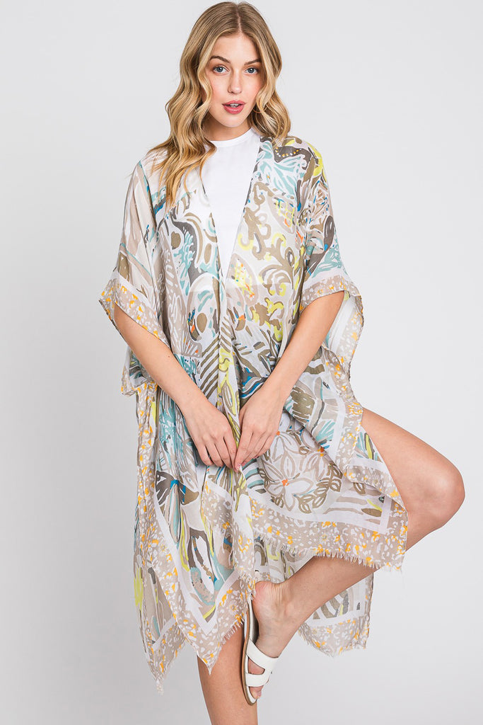 WATERCOLOR GEOMETRIC PRINT KIMONO