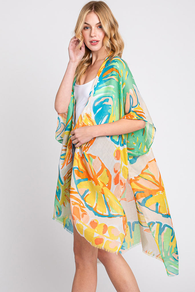 HAND DRAWN TROPICAL LEAVES KIMONO