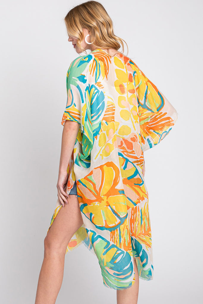 HAND DRAWN TROPICAL LEAVES KIMONO