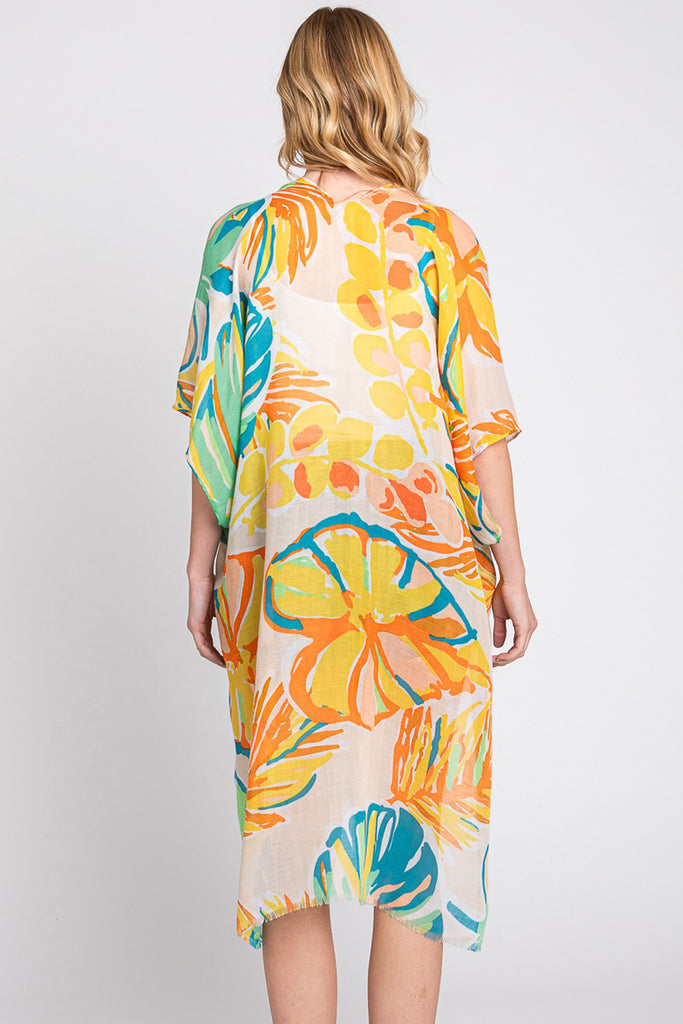 HAND DRAWN TROPICAL LEAVES KIMONO