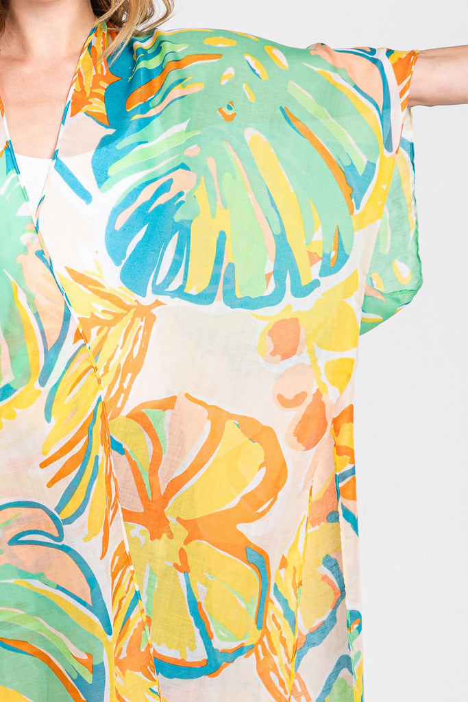 HAND DRAWN TROPICAL LEAVES KIMONO