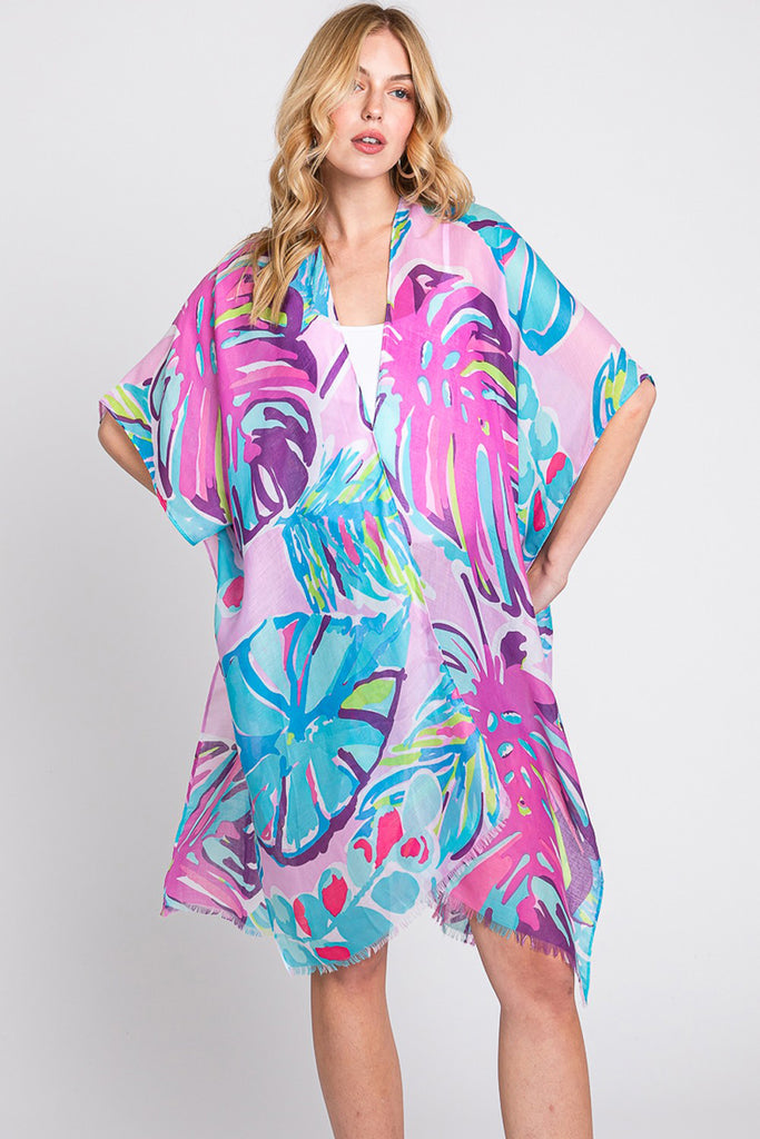 HAND DRAWN TROPICAL LEAVES KIMONO