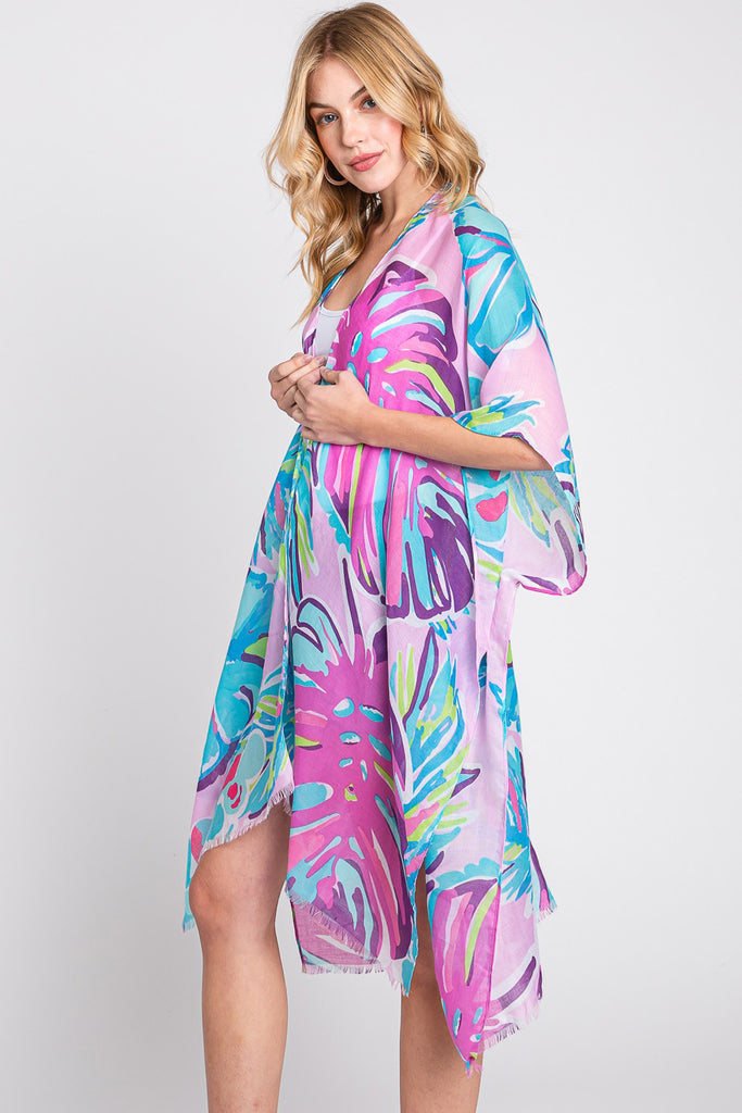 HAND DRAWN TROPICAL LEAVES KIMONO