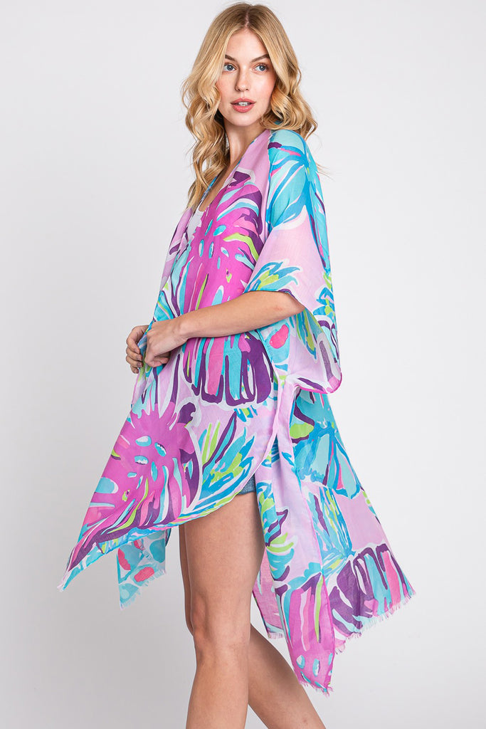 HAND DRAWN TROPICAL LEAVES KIMONO
