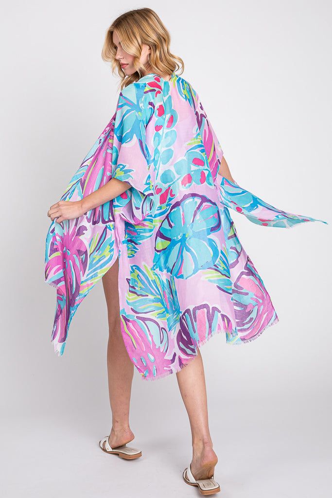 HAND DRAWN TROPICAL LEAVES KIMONO