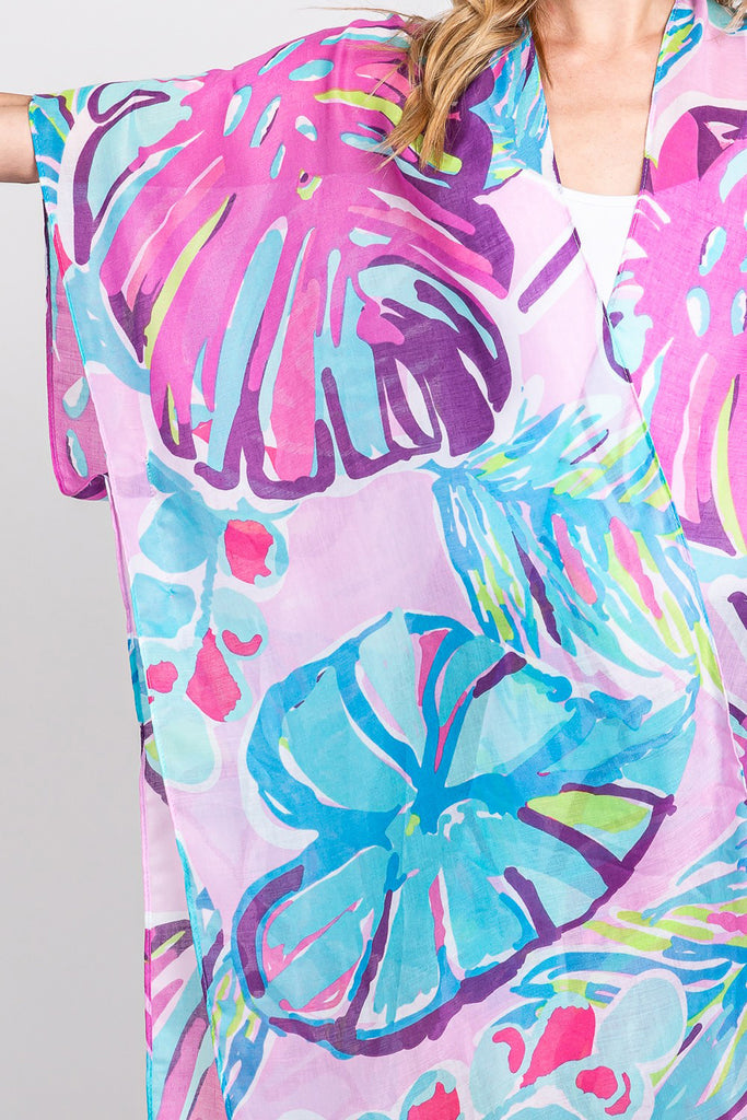 HAND DRAWN TROPICAL LEAVES KIMONO