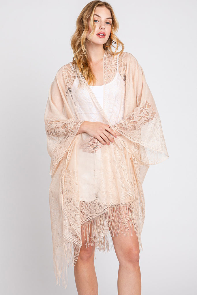 FLORAL LACE KIMONO WITH TASSEL
