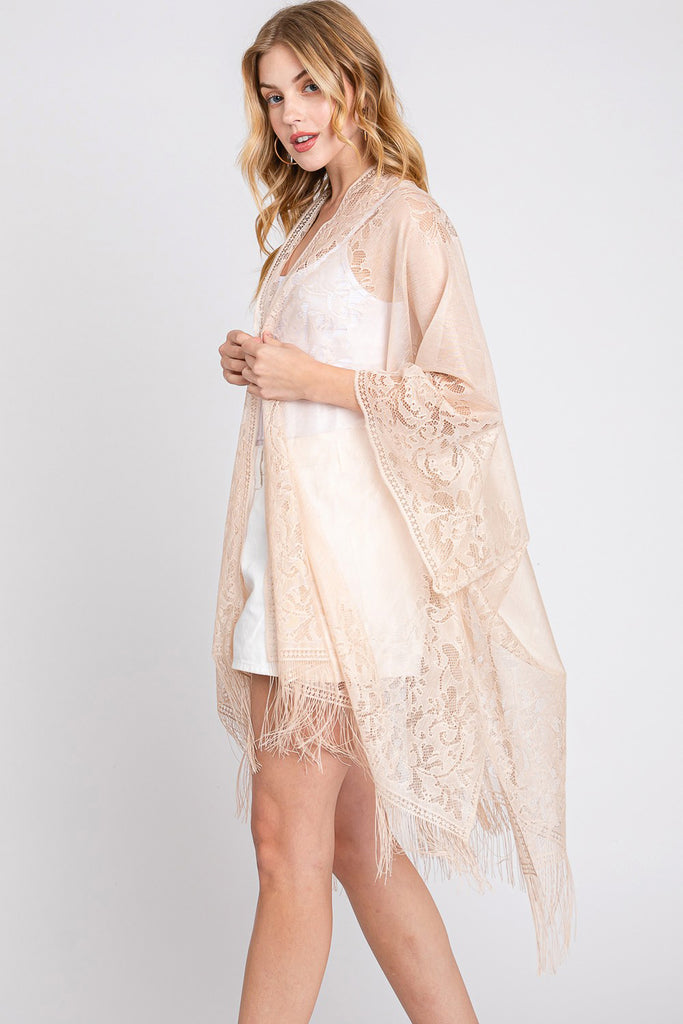 FLORAL LACE KIMONO WITH TASSEL