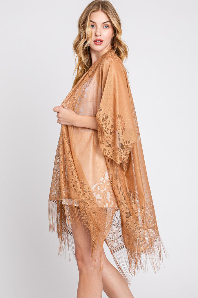 FLORAL LACE KIMONO WITH TASSEL