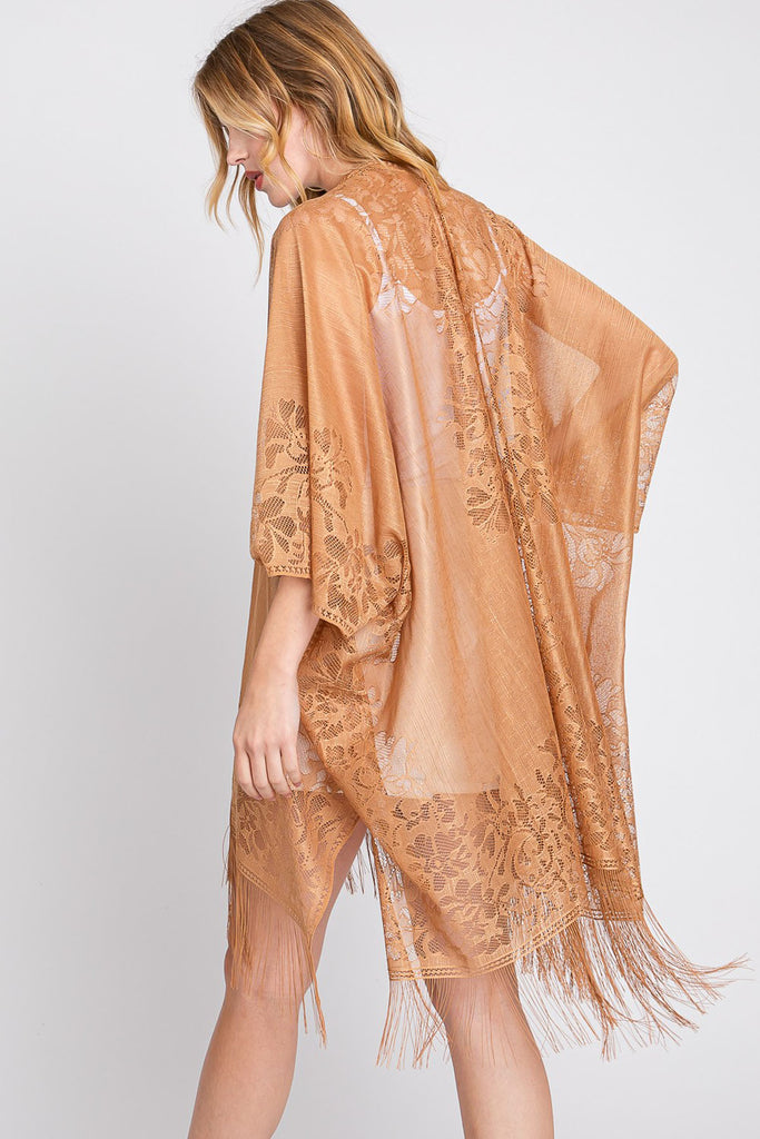 FLORAL LACE KIMONO WITH TASSEL