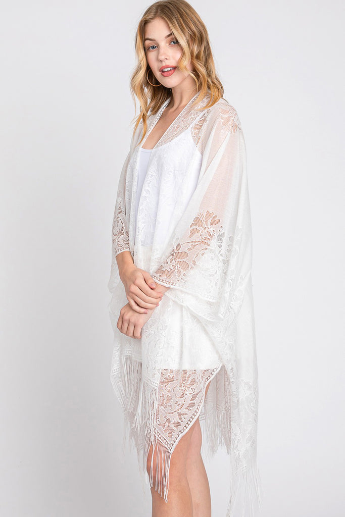 FLORAL LACE KIMONO WITH TASSEL