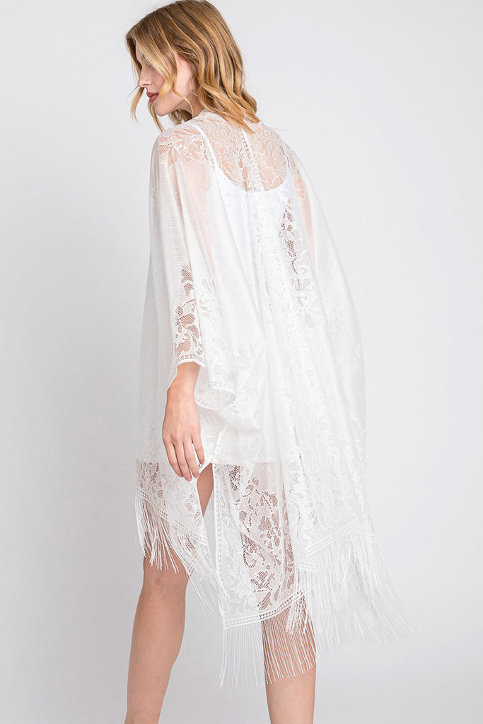 FLORAL LACE KIMONO WITH TASSEL