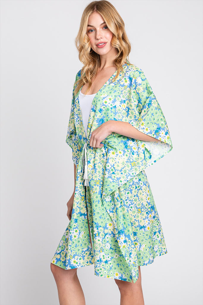 FLOWER PRINT SELF-TIE DRAWSTRING OPEN FRONT COVER