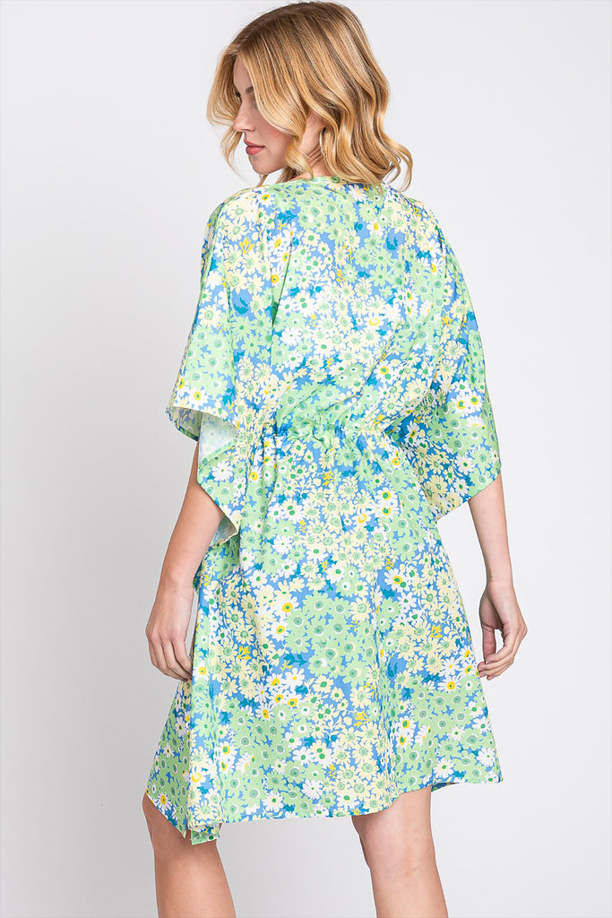 FLOWER PRINT SELF-TIE DRAWSTRING OPEN FRONT COVER