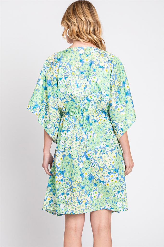 FLOWER PRINT SELF-TIE DRAWSTRING OPEN FRONT COVER
