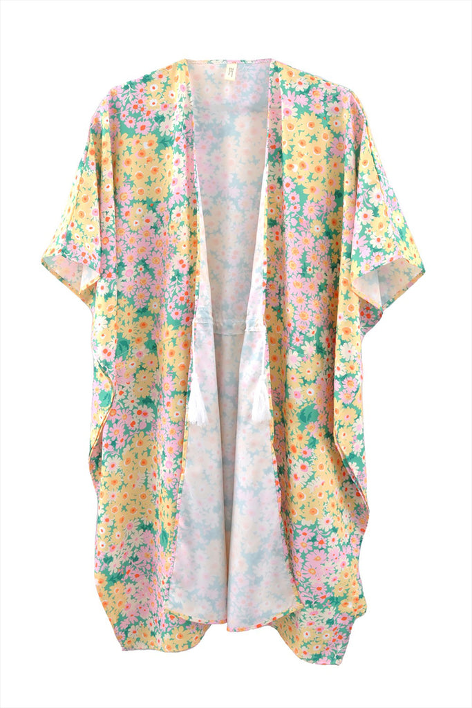 FLOWER PRINT SELF-TIE DRAWSTRING OPEN FRONT COVER