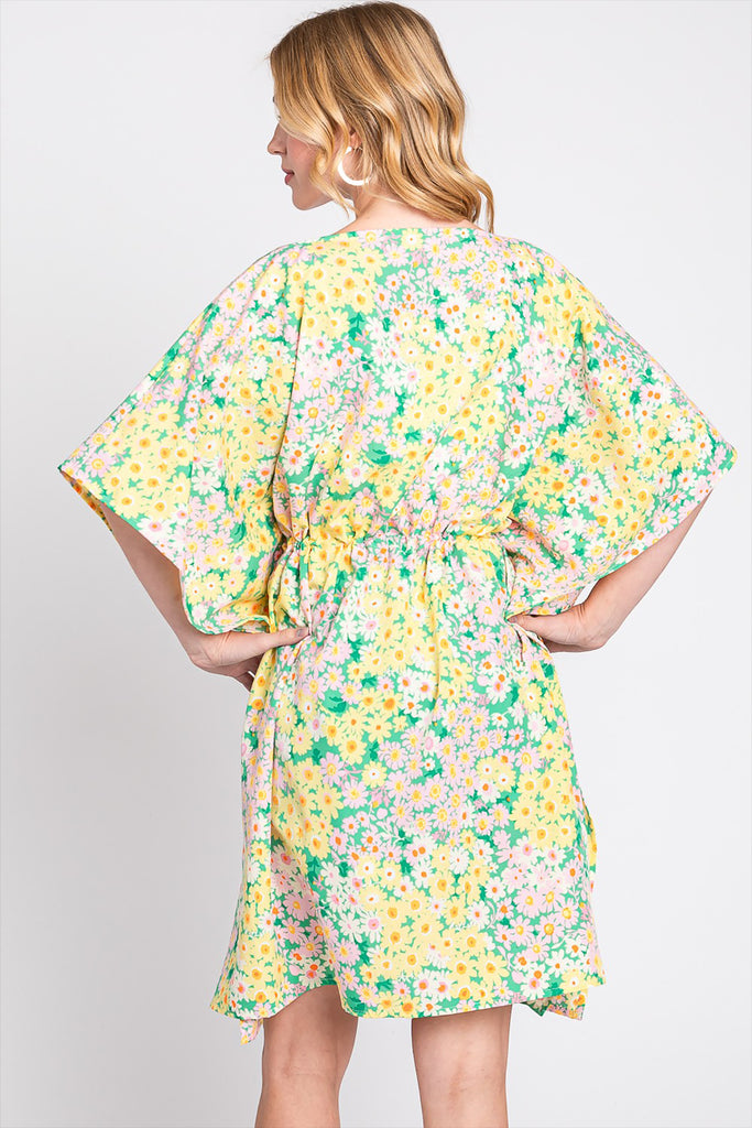 FLOWER PRINT SELF-TIE DRAWSTRING OPEN FRONT COVER