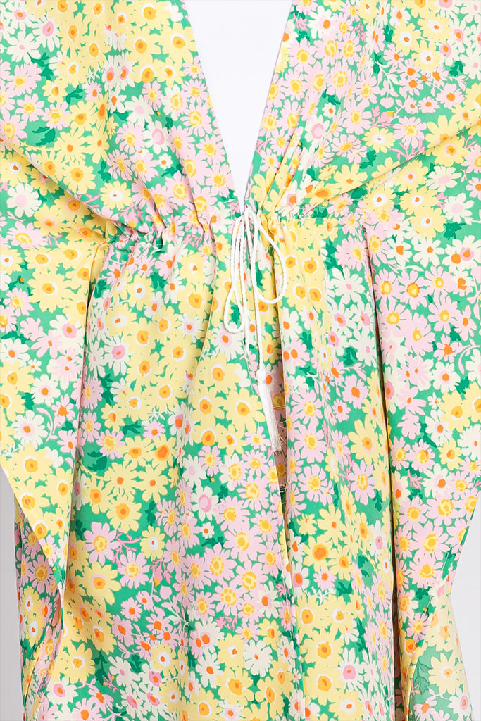 FLOWER PRINT SELF-TIE DRAWSTRING OPEN FRONT COVER