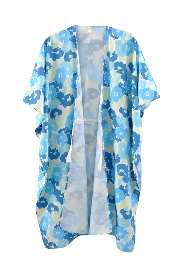FLOWER PRINT SELF-TIE DRAWSTRING OPEN FRONT COVER-UP