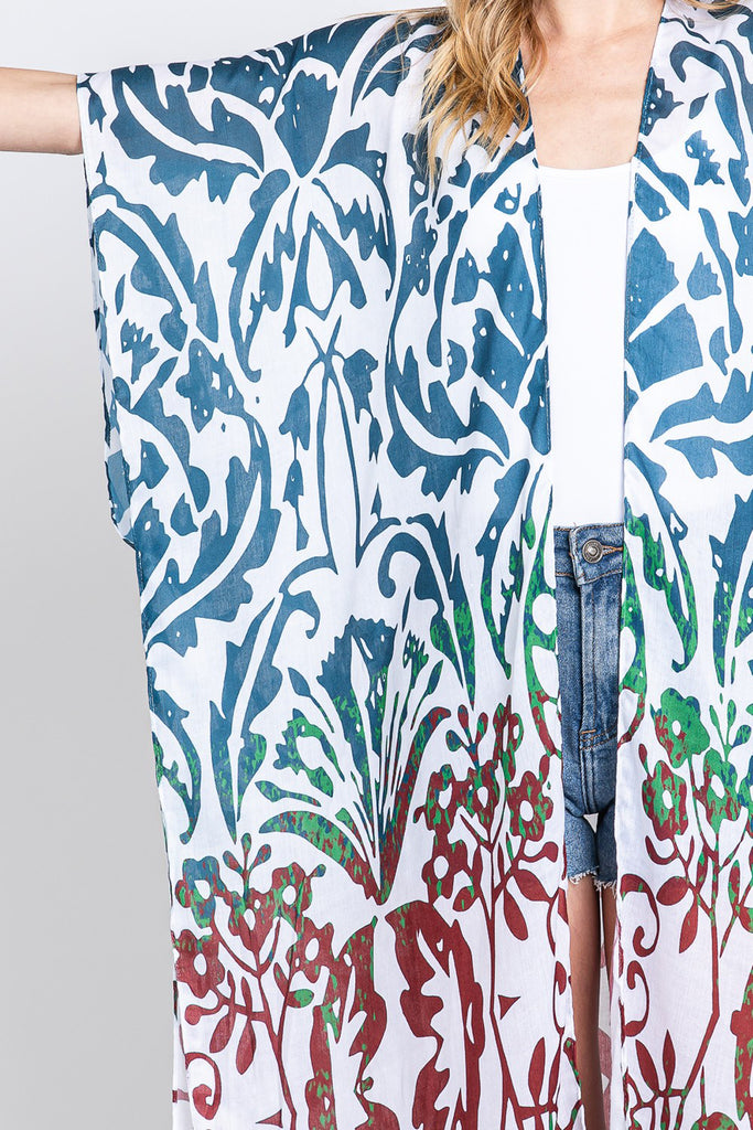 DAMASK PRINT OPEN FRONT LONG KIMONO