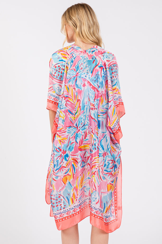 FLOWER PRINT SILKY FEEL KIMONO