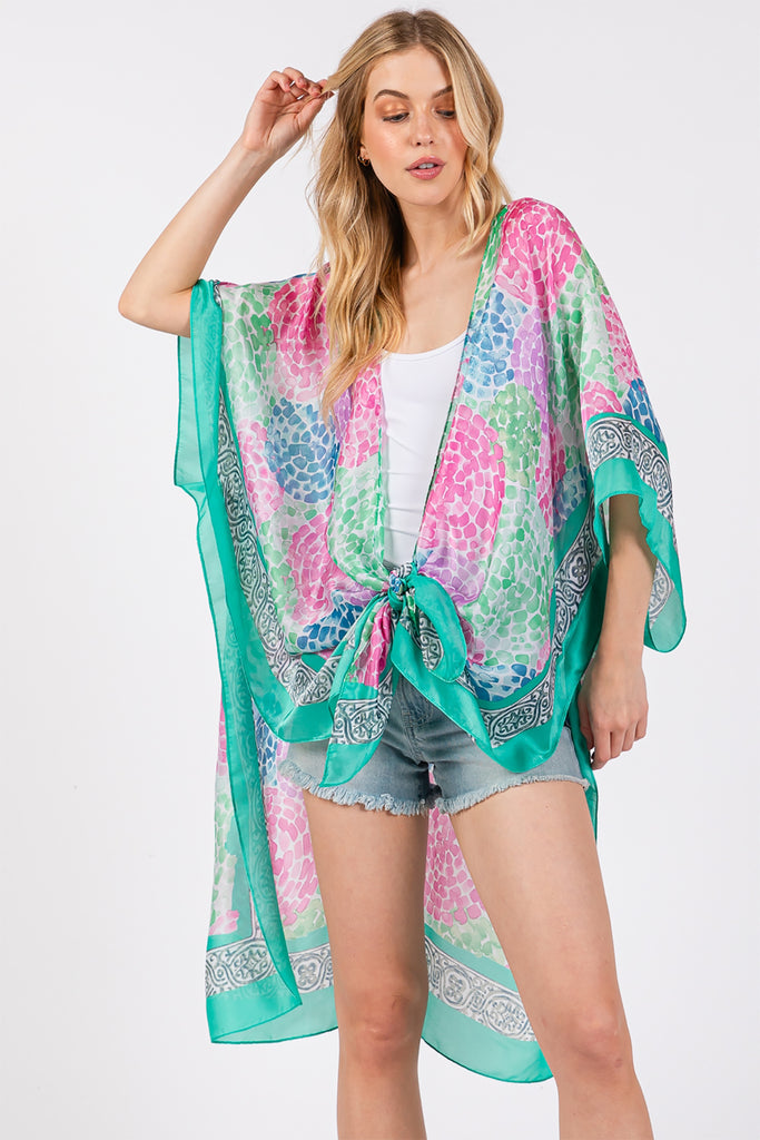 ABSTRACT PRINT SILKY FEEL KIMONO