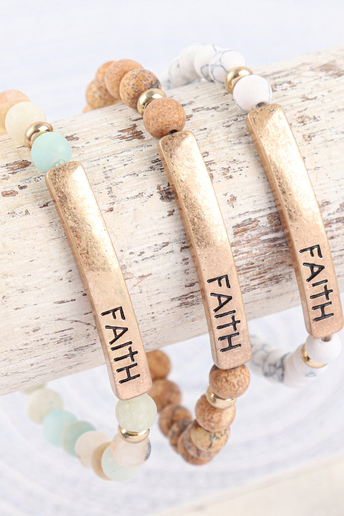 "FAITH" NATURAL STONE STRETCH BRACELET