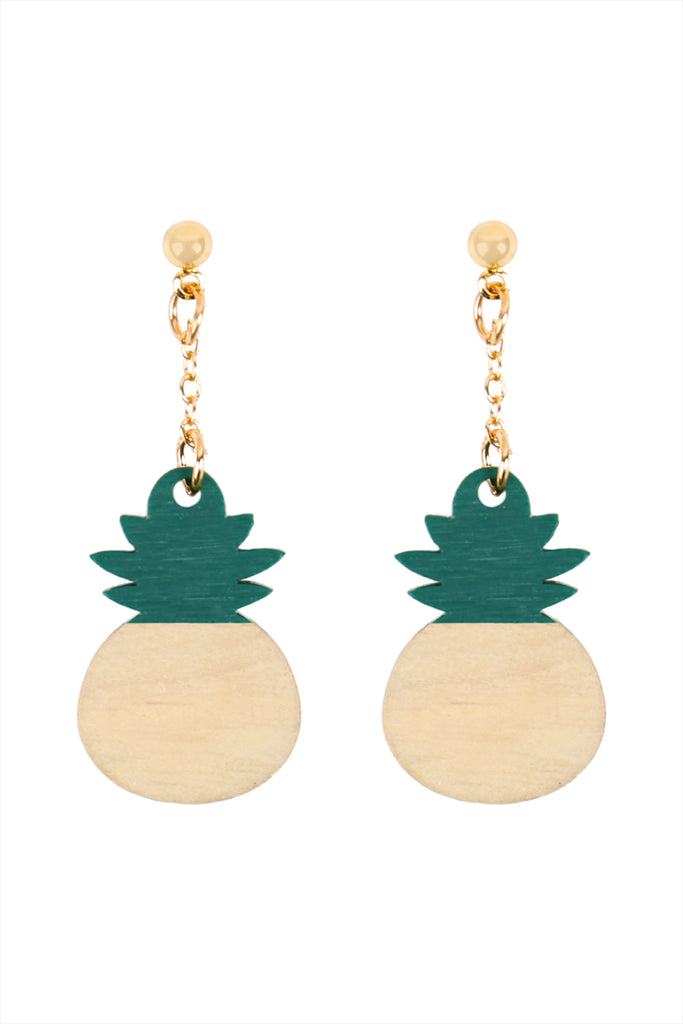 PINEAPPLE WOOD POST DANGLE EARRINGS