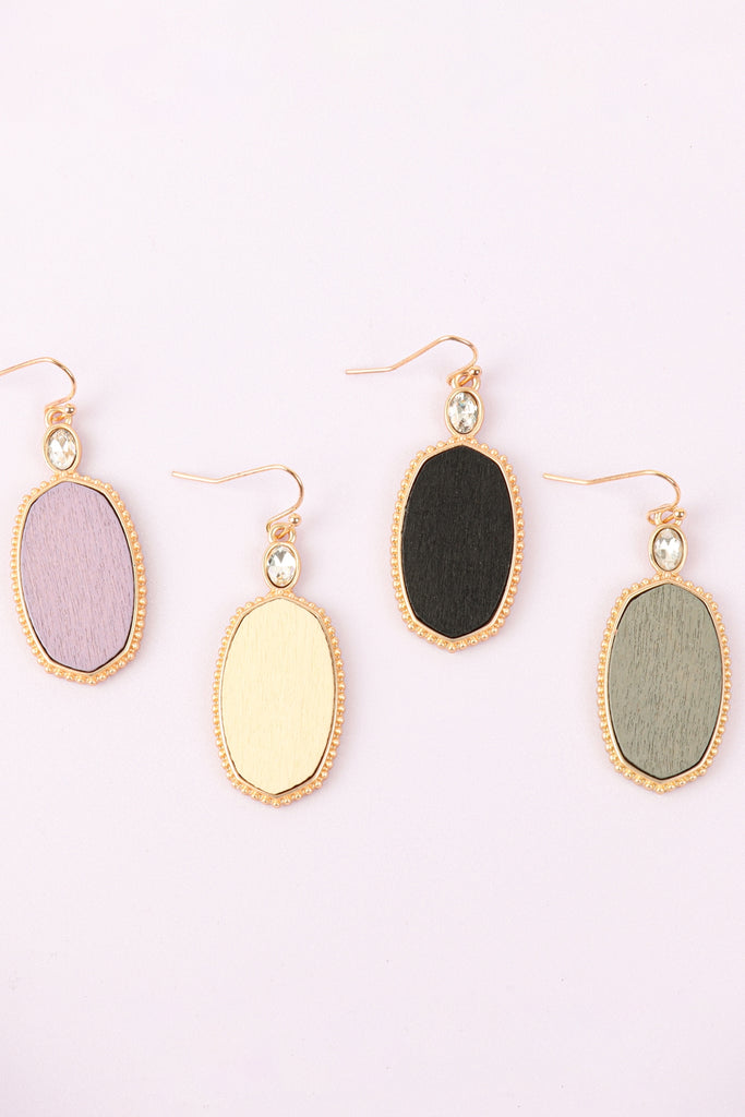 MYE1361 - TEXTURED METAL WOOD OVAL DROP HOOK EARRINGS