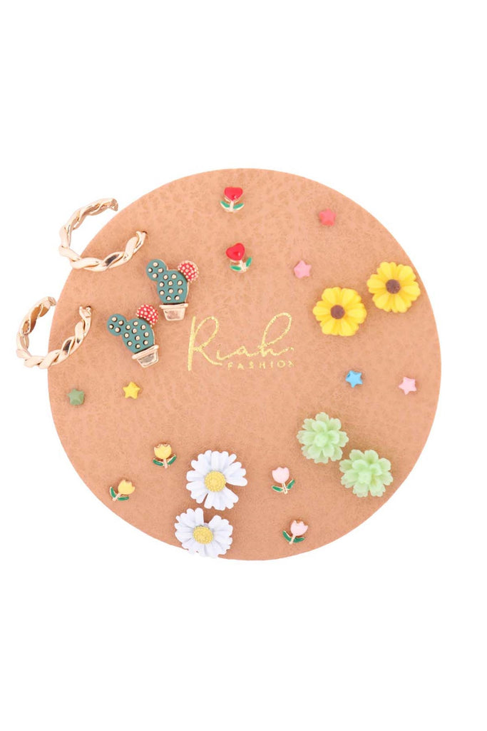 MULTICOLOR FLOWER ASSORTED STUD HOOP EARRINGS