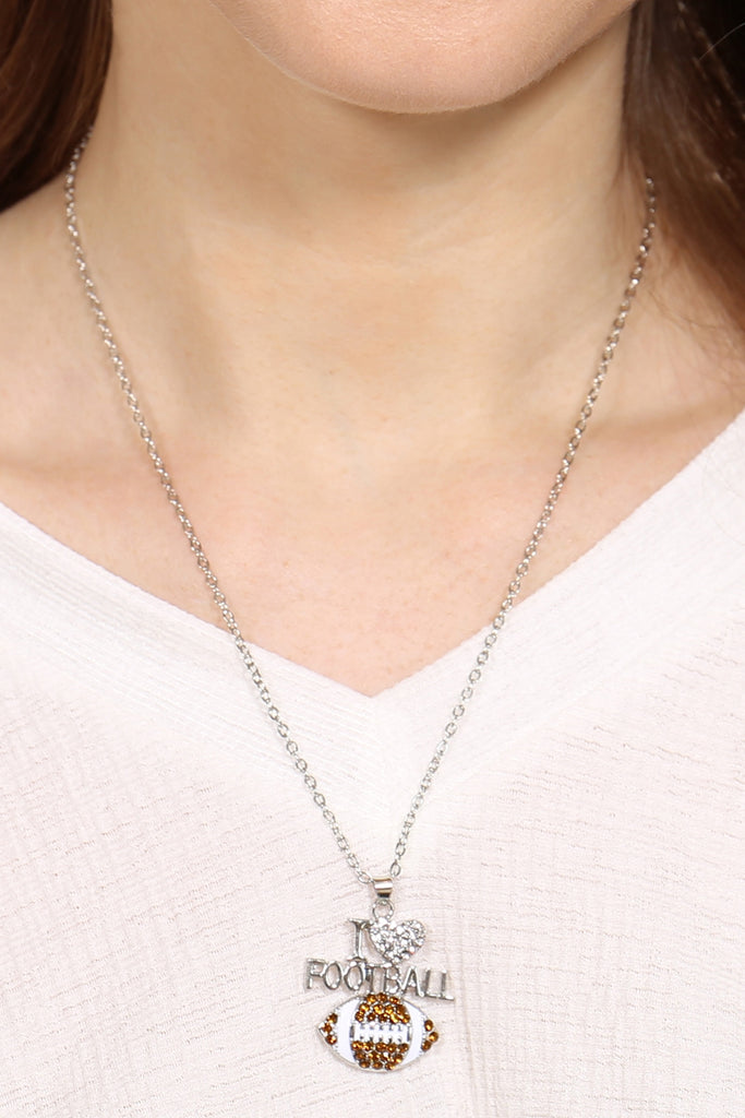 MYN1122 - "I LOVE FOOTBALL" RHINESTONE PENDANT NECKLACE