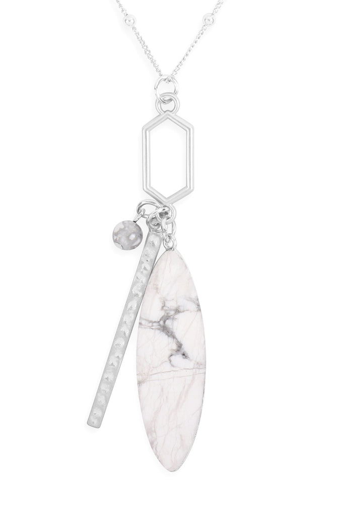MARQUISE NATURAL STONE HEXAGON BAR CLUSTER PENDANT NECKLACE