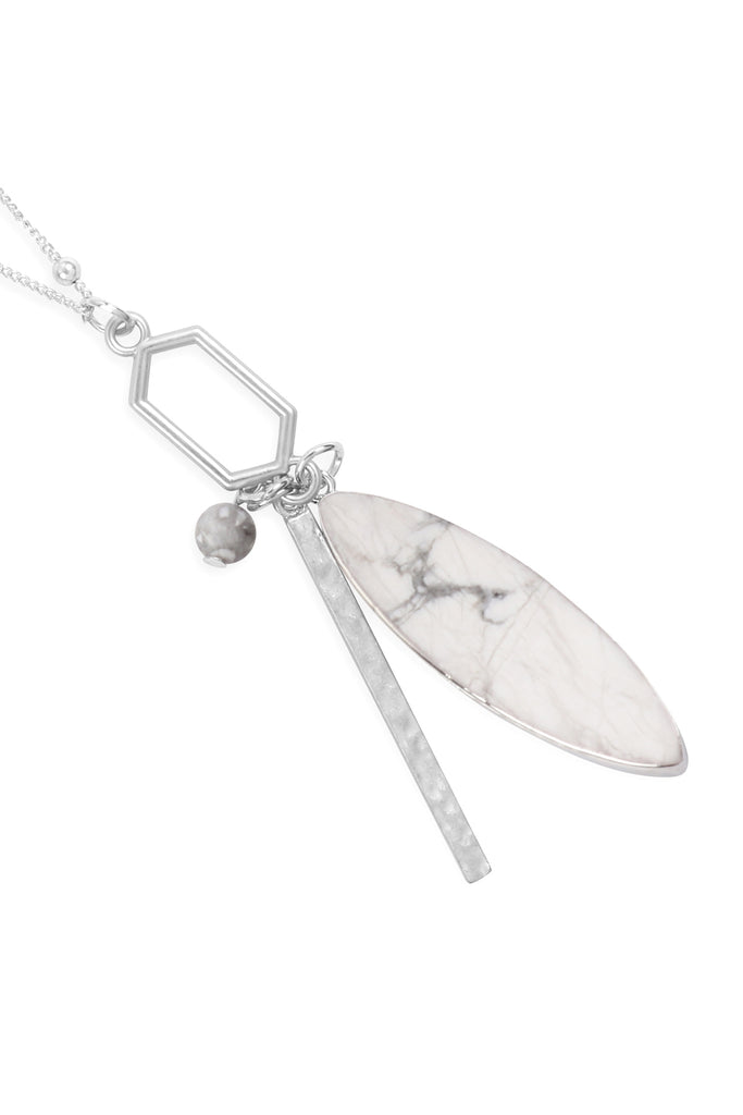 MARQUISE NATURAL STONE HEXAGON BAR CLUSTER PENDANT NECKLACE