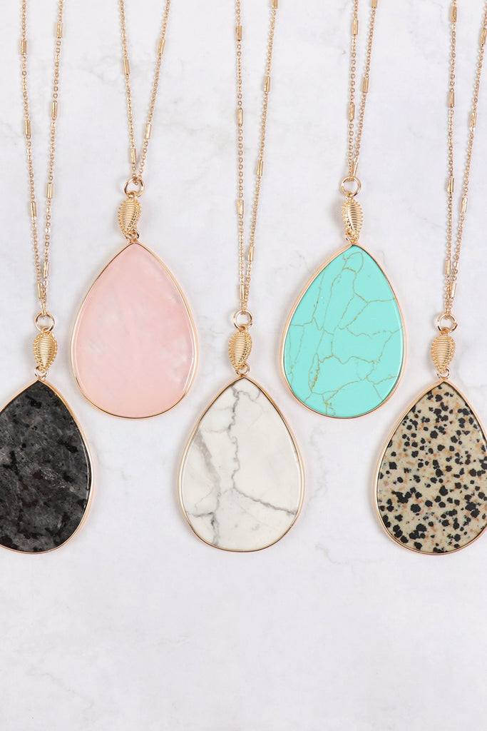 TEARDROP NATURAL STONE PENDANT NECKLACE - Riah Fashion