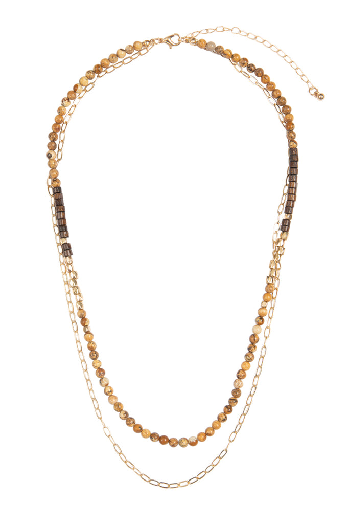NATURAL STONE, CHAIN LAYERED LONG NECKLACE