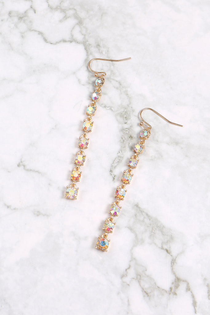 RHINESTONE LINEAR DROP HOOK EARRINGS