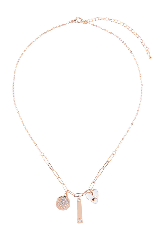 DISK HEART BAR CUBIC MULTI PENDANT CHARM NECKLACE