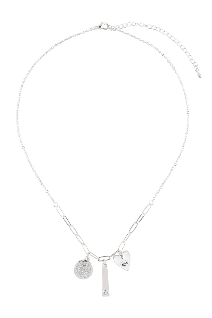 DISK HEART BAR CUBIC MULTI PENDANT CHARM NECKLACE