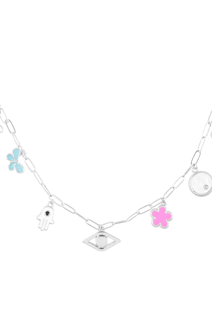 EVIL EYE CLOVER MULTI PENDANT CHARM NECKLACE