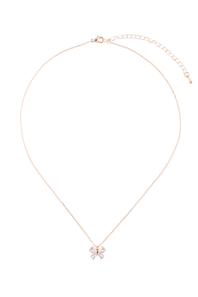 BUTTERFLY CUBIC ZIRCONIA PENDANT BRASS NECKLACE