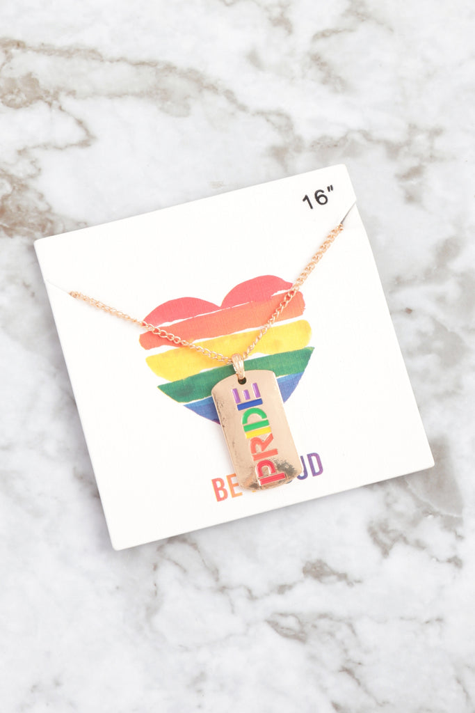 PRIDE LETTER TAG PENDANT BRASS NECKLACE