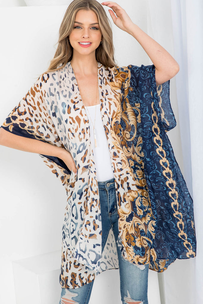 MULTI PATTERN LEOPARD PRINT OPEN FRONT KIMONO