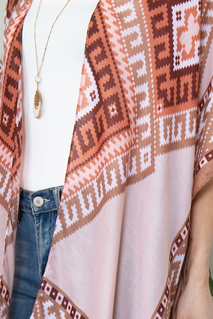 TRIBAL PRINT TASSEL OPEN FRONT KIMONO