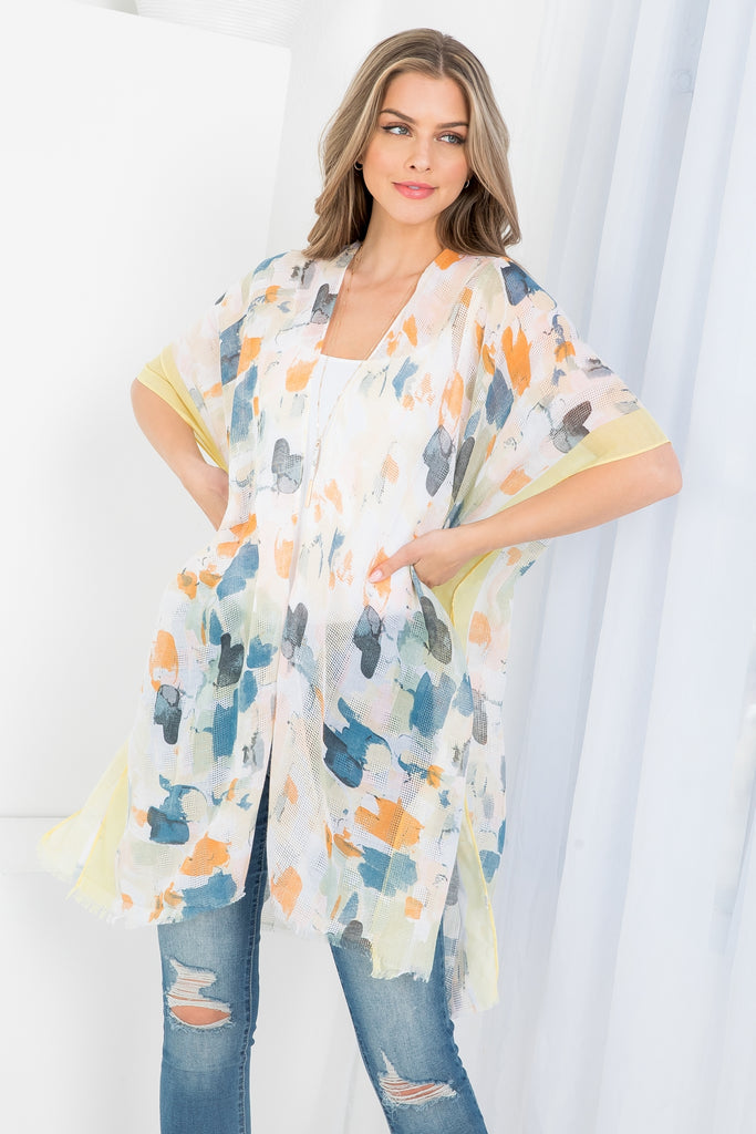 PAINT SPLATTER PRINT THIGH LENGTH KIMONO