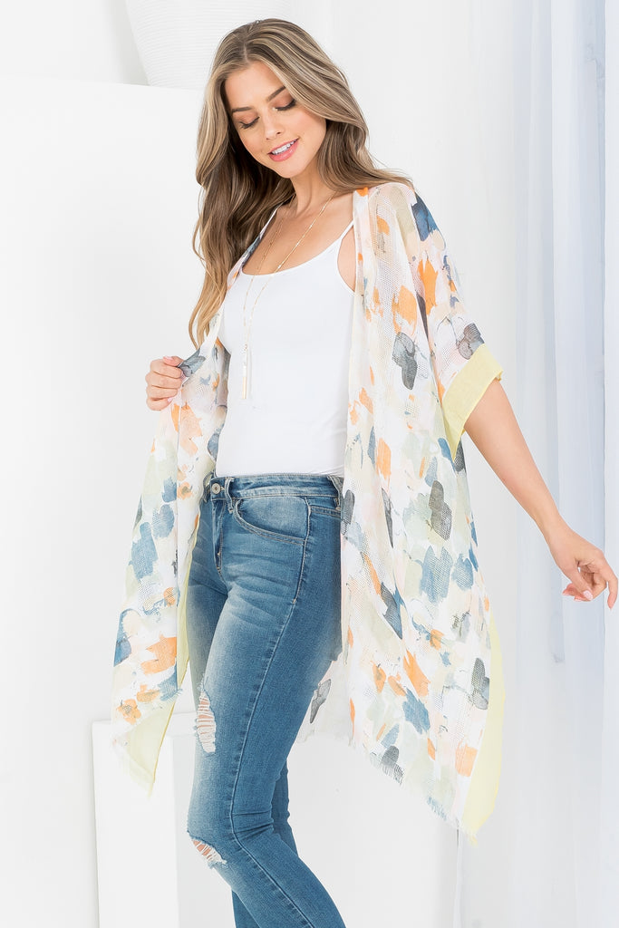 PAINT SPLATTER PRINT THIGH LENGTH KIMONO
