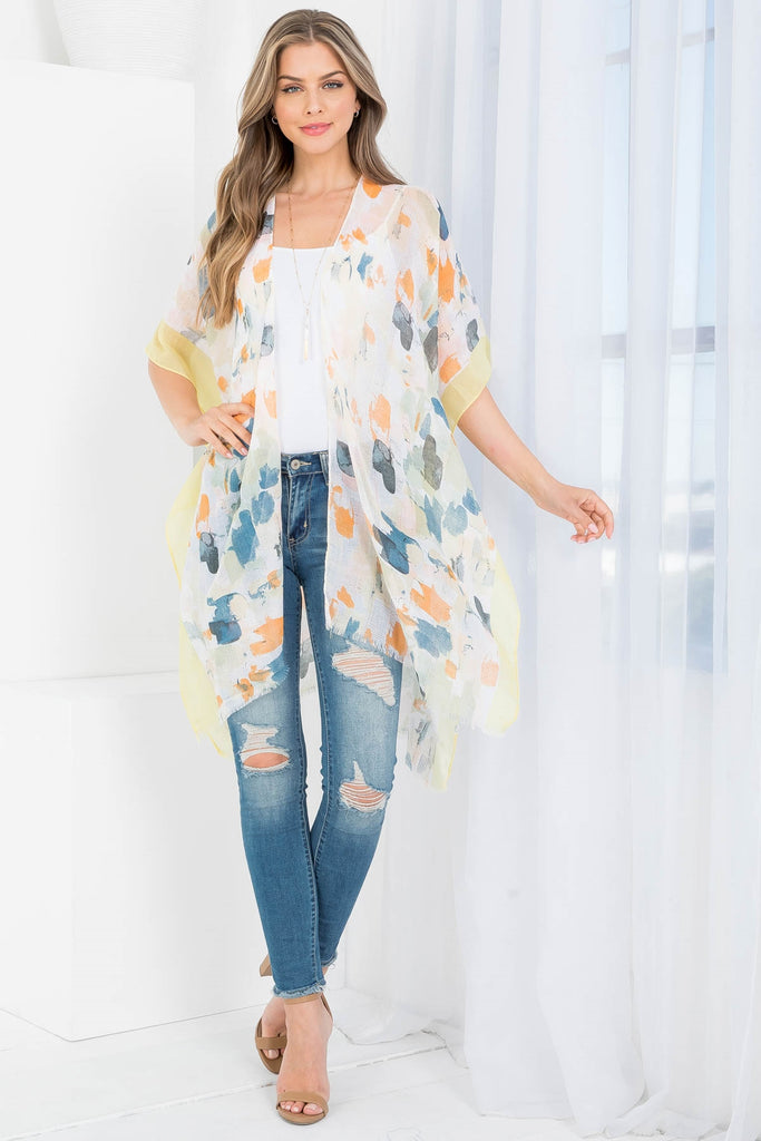 PAINT SPLATTER PRINT THIGH LENGTH KIMONO
