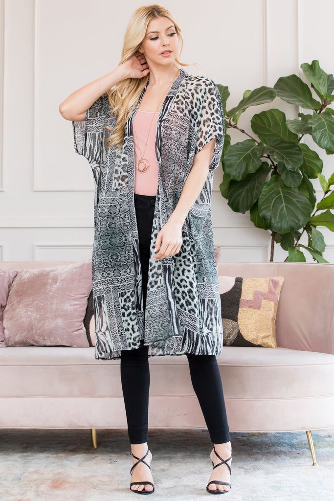 MULTI ANIMAL KNEE LENGTH OPEN FRONT KIMONO