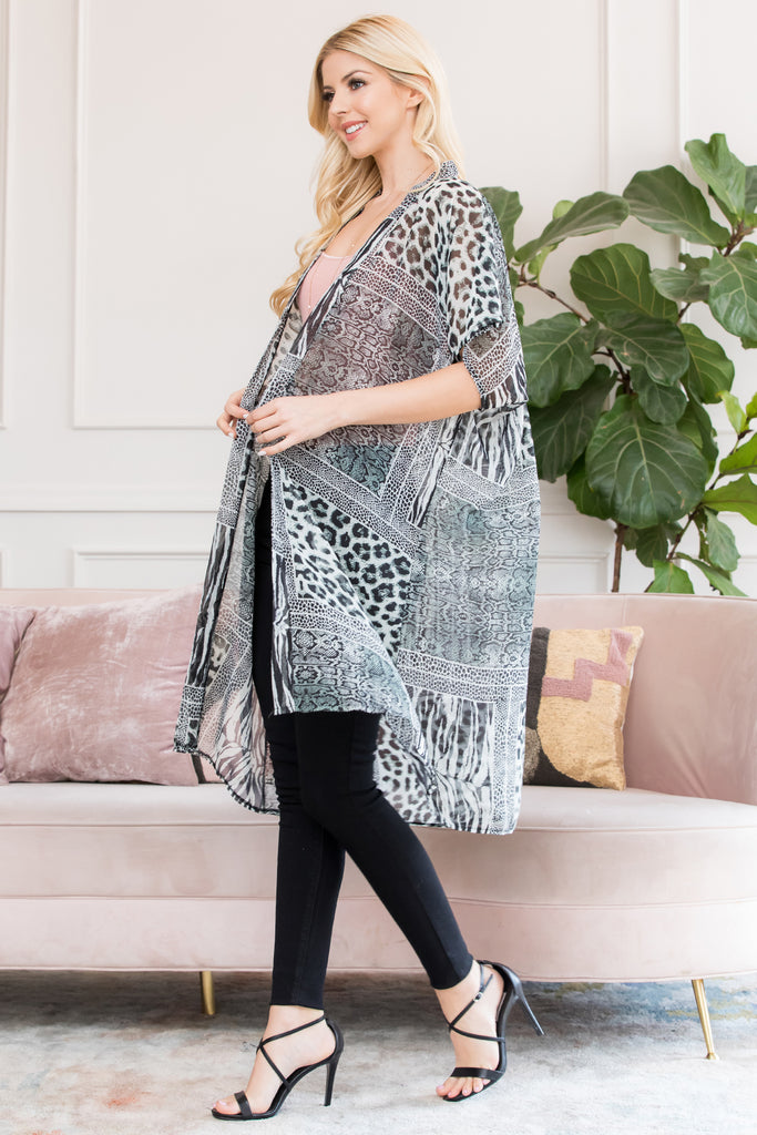 MULTI ANIMAL KNEE LENGTH OPEN FRONT KIMONO